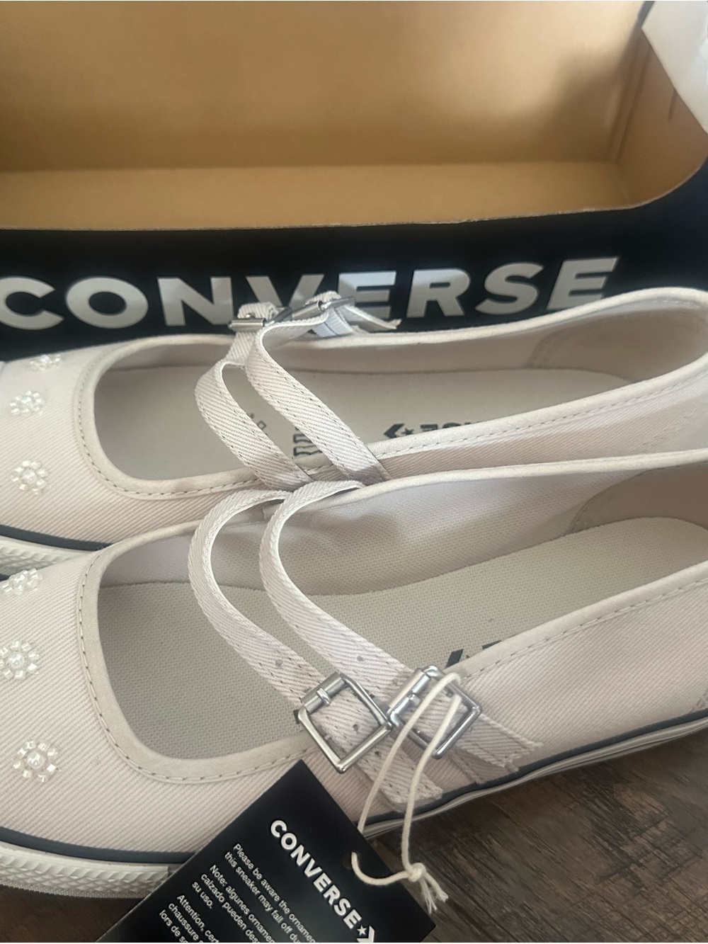 Converse Women's Beige Canvas Mary Jane Flats with Buckle Straps